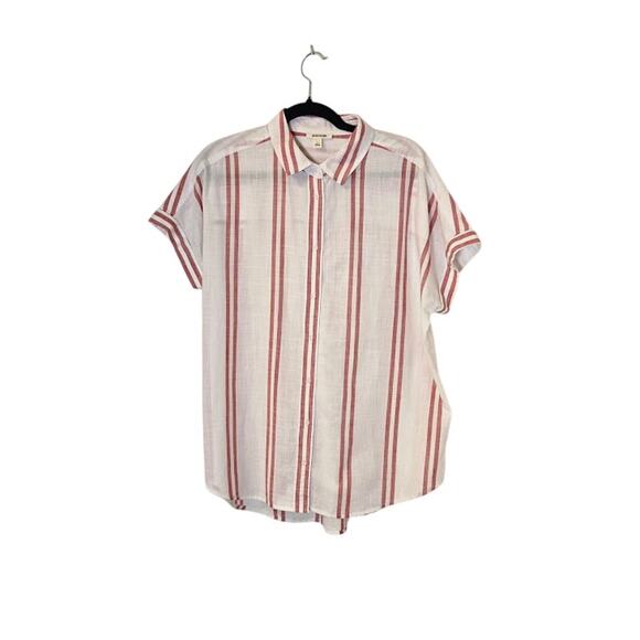 Good Threads Womens Striped Top Size Large White & Red Button Up Preppy Casual - Picture 4 of 13